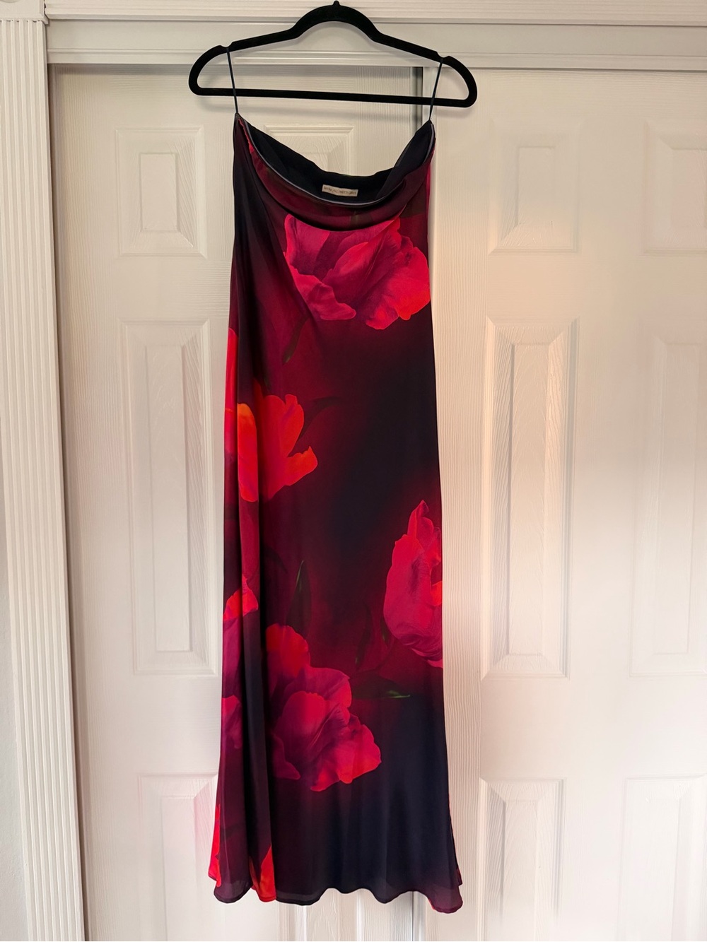 Floral Slip Dress in Deep Navy with Red Bloom Print